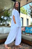 Tasha Damask Cap Sleeve Button Top White